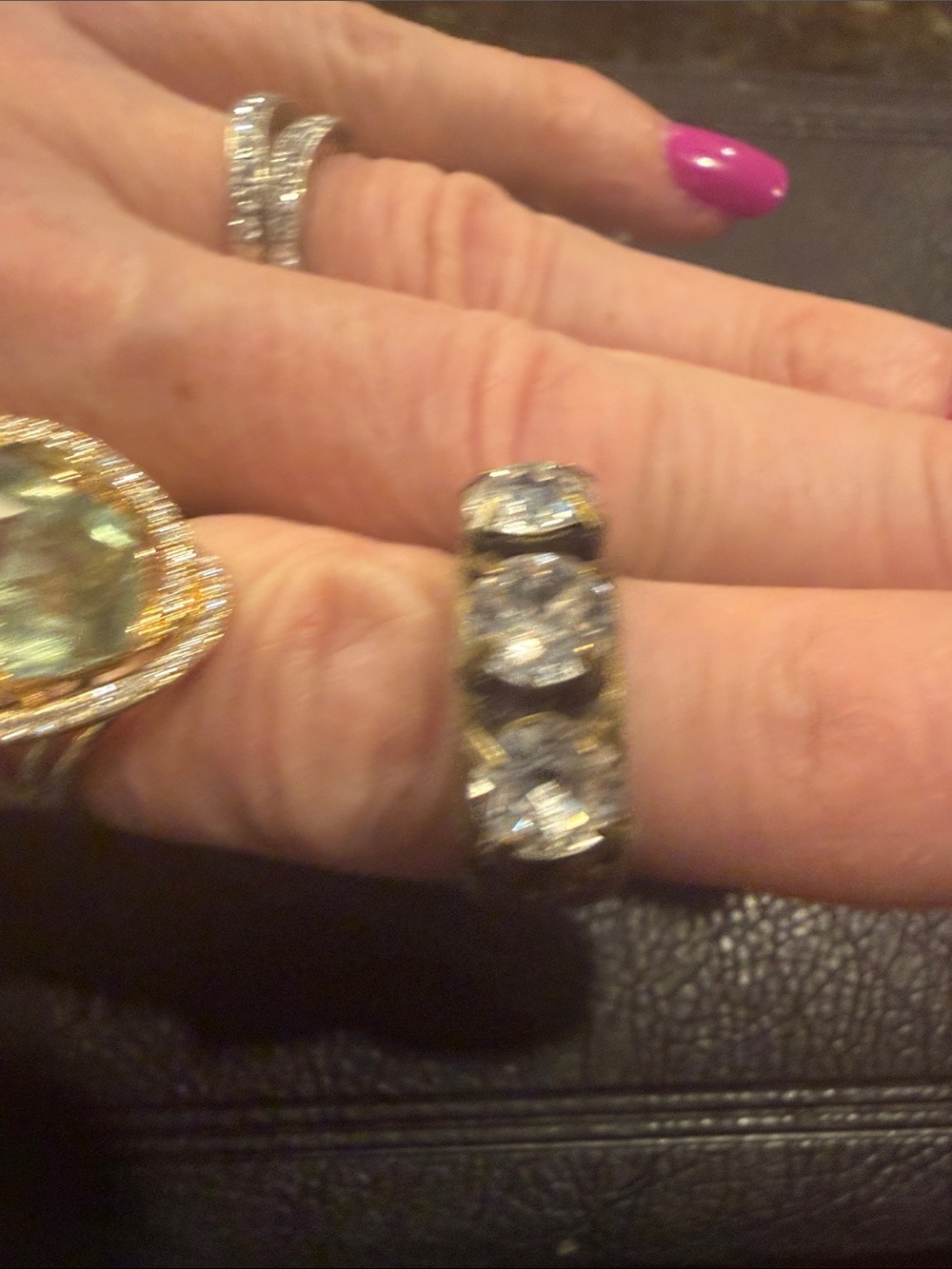 French Kande bronzeTone Triple Stone Sparkle Ring - Clear Crystal